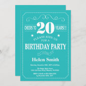 20. Geburtstag Einladung Aquamarin und weiß (Vorne/Hinten)