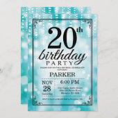 20. Geburtstag Einladung Aquamarinen Glitzer (Vorne/Hinten)