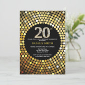 20. Geburtstag Einladung Black and Gold Glitzer (Stehend Vorderseite)