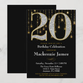 20. Geburtstag Einladung Black Gold Diamonds Adult (Vorne/Hinten)
