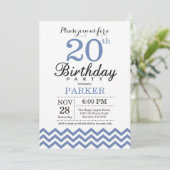 20. Geburtstag Einladung Blau Zickzack (Stehend Vorderseite)