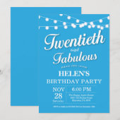 20. Geburtstag Einladung Blue Fabulous (Vorne/Hinten)