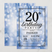 20. Geburtstag Einladung Blue Glitzer (Vorne/Hinten)