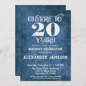 20. Geburtstag Einladung Blue Linen Rustikale Gefa (Vorne/Hinten)