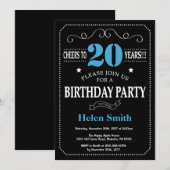 20. Geburtstag Einladung Blue und Black Chalkboard (Vorne/Hinten)