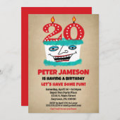 20. Geburtstag Einladung Funny Cake Lässig Mens (Vorne/Hinten)