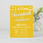 20. Geburtstag Einladung Gelb fabelhaft (Stehend Vorderseite)