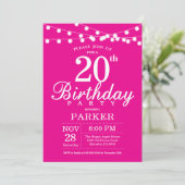 20. Geburtstag Einladung Hot Pink (Stehend Vorderseite)