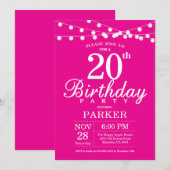 20. Geburtstag Einladung Hot Pink (Vorne/Hinten)