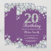 20. Geburtstag Einladung Lila und Silver Diamond (Vorne/Hinten)