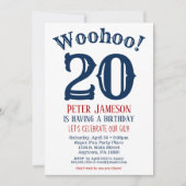 20. Geburtstag Einladung Mens Navy Blue (Vorderseite)