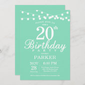 20. Geburtstag Einladung Mint Green (Vorne/Hinten)
