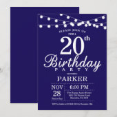 20. Geburtstag Einladung Navy Blue (Vorne/Hinten)