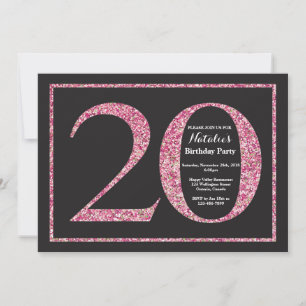 20. Geburtstag Einladung Pink Glitzer Chalkboard