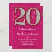 20. Geburtstag Einladung Pink Gold Diamonds Adult (Vorne/Hinten)