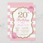 20. Geburtstag Einladung Pink und Gold Floral (Vorne/Hinten)