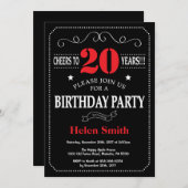 20. Geburtstag Einladung Rot und Schwarz Chalkboar (Vorne/Hinten)
