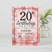 20. Geburtstag Einladung Roter Glitzer (Stehend Vorderseite)