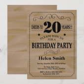 20. Geburtstag Einladung Rustikales Holz (Vorne/Hinten)