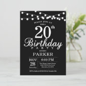 20. Geburtstag Einladung Schwarz und Weiß (Stehend Vorderseite)