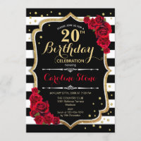 20. Geburtstag Einladung Schwarz-weiße Streifen Ro