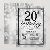 20. Geburtstag Einladung Silberner Glitzer (Vorne/Hinten)