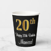 20. Geburtstag - Elegante Luxuriöse Imitate Gold L Pappbecher (Rückseite)