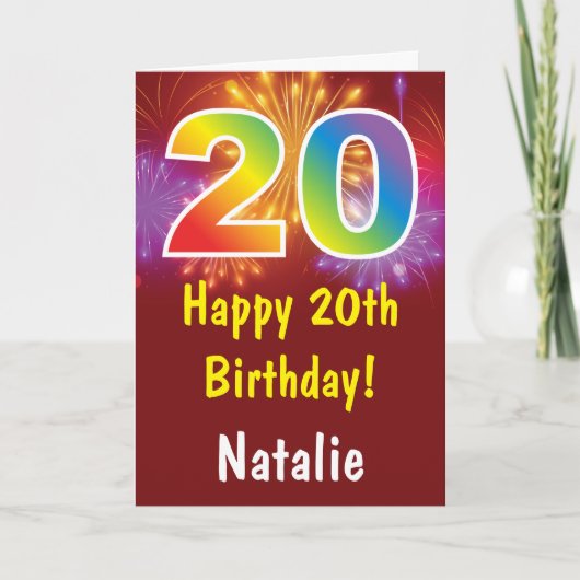 20. Geburtstag Farbenfrohe Regenbogenfeuerwerke Ro Karte (Vorderseite)