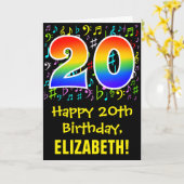 20. Geburtstag: Farbige Musiksymbole + Regenbogen  Karte (Gelbe Blume)
