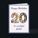 20. Geburtstag Foto Collage Brother einzigartig Cu Karte<br><div class="desc">Feiern Sie den 20. Geburtstag Ihres Bruders mit einer großen Karte, die eine besondere und einzigartige Collage aus Foto ist. Diese wunderbare Geburtstagskarte für diesen ganz besonderen Foto hat die 20, die Sie aus Ihrer eigenen Familienwahl auswählen können. Die Vorlage wurde für Sie entwickelt, um "An einen wunderbaren Bruder" zu...</div>