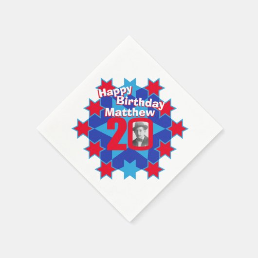 20. Geburtstag Foto und Name Red Star Servietten (Ecke)