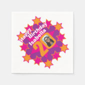 20. Geburtstag Foto und Name Rosa Sternenserviette Serviette (Vorderseite)