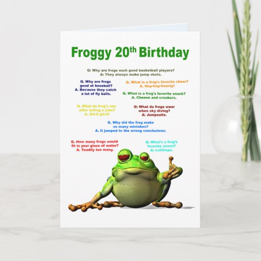 20. Geburtstag, Frosch Jokes Karte (Vorderseite)