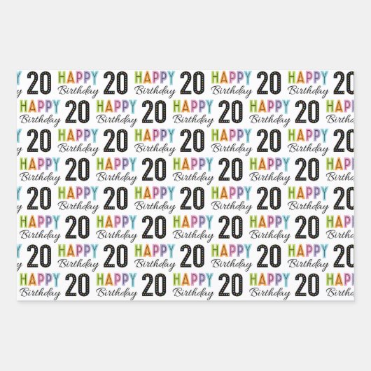 20. Geburtstag Geschenkpapier Set (Vorderseite 2)