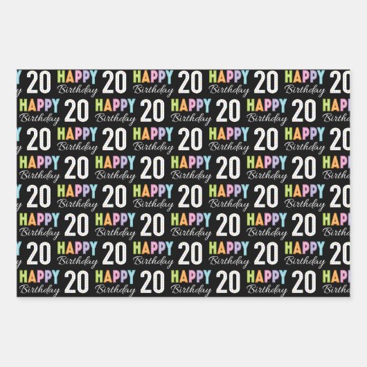 20. Geburtstag Geschenkpapier Set (Vorderseite)