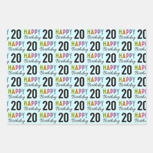 20. Geburtstag Geschenkpapier Set (Vorderseite 3)