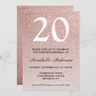 20. Geburtstag Glam Pink Rose Gold Glitzer Ombre Einladung