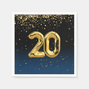 20. Geburtstag Gold Balloons und Confetti Napkins Serviette