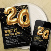 20. Geburtstag Gold Black Einladung