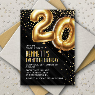 20. Geburtstag Gold Black Einladung