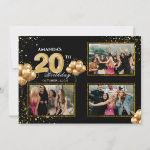 20. Geburtstag Gold Silber Schwarze Ballons Einladung
