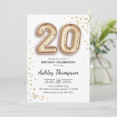 20. Geburtstag - Goldballons Einladung (Stehend Vorderseite)