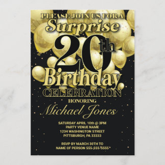 20. Geburtstag Golden Balloons Einladung