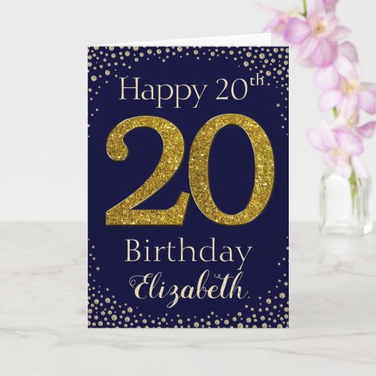 20. Geburtstag Golden Glitzer Card Karte (Orchidee)
