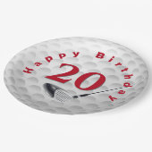 20. Geburtstag Golf Ball Design Paper Plate Pappteller (Schrägansicht)