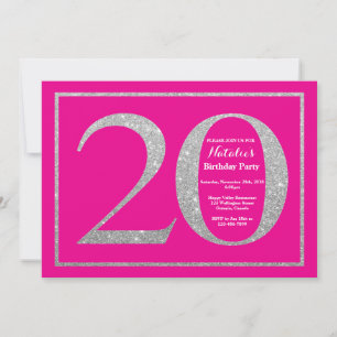 20. Geburtstag Hot Pink und Silber Glitter Einladung