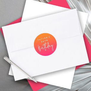 20. Geburtstag kühl Hot Pink und Orange Ombre Runder Aufkleber