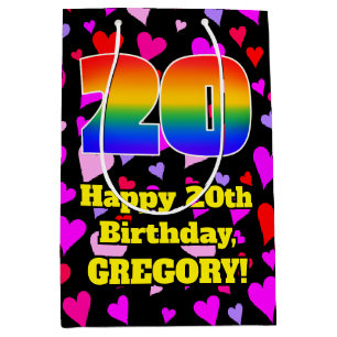 20. Geburtstag: Loving Hearts Pattern, Regenbogen Mittlere Geschenktüte