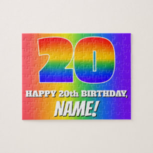 20. Geburtstag — mehrfarbiges Regenbogenmuster "20 Puzzle