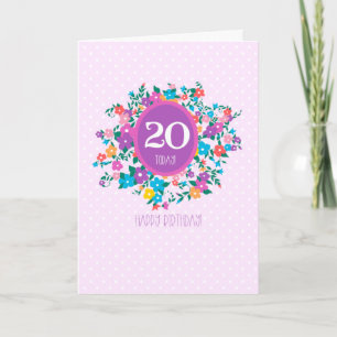 20. Geburtstag mit Blume und Polka Dots Card Karte